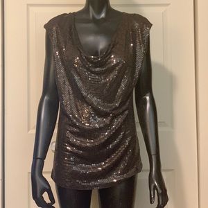 Michael Kors Chocolate Sequin Cowl Tank